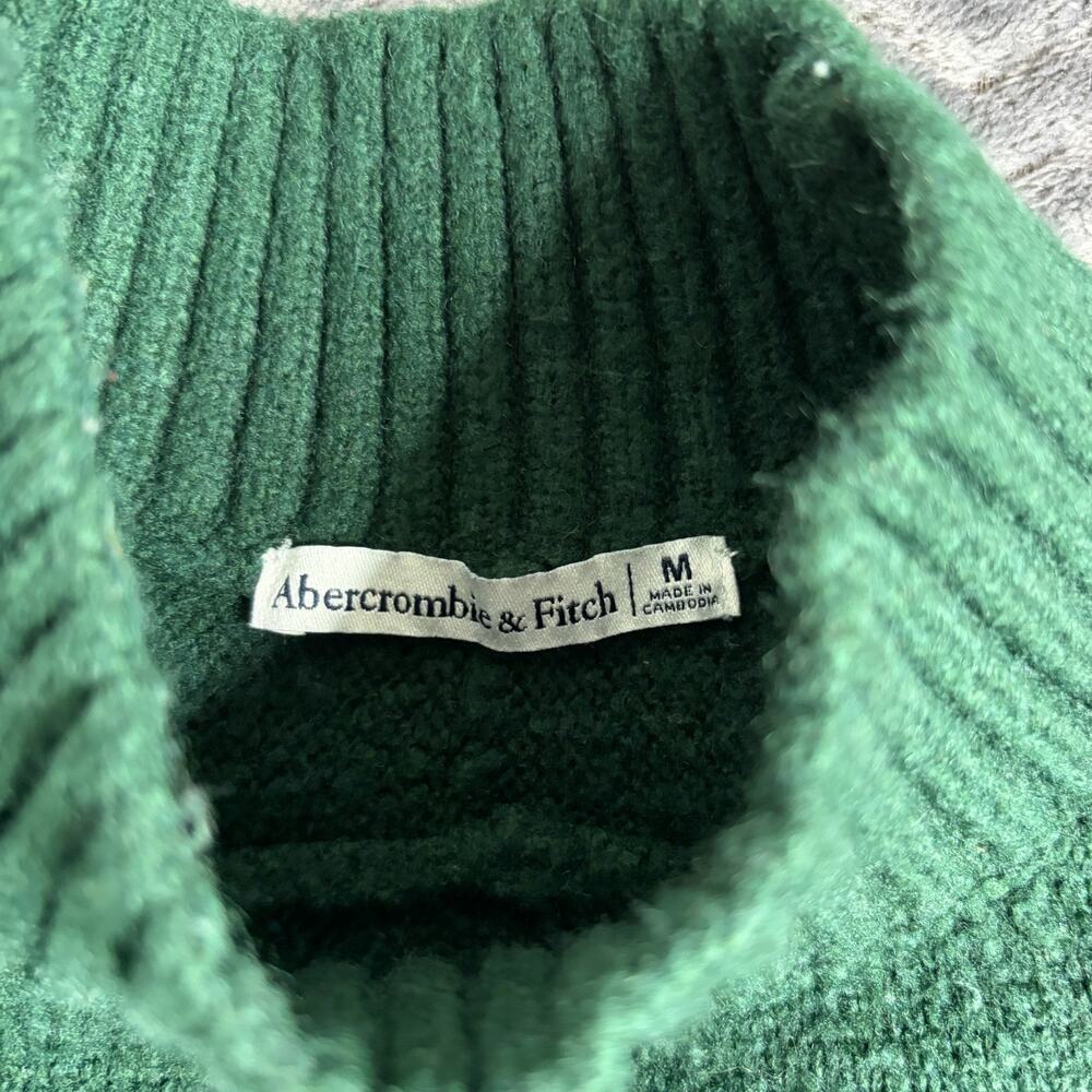 Abercrombie & Fitch M Dark Green Funnel Neck Relaxed Fit Ribbed Knit Sweater - Picture 2 of 6